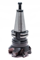 Metal milling tool / equipment with holder for CNC machine for heavy industry on white background