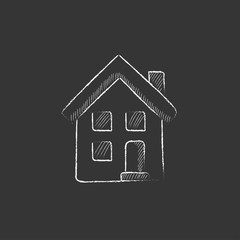 Two storey detached house. Drawn in chalk icon.