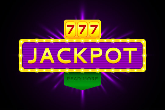 Retro banner of jackpot with glowing lamps. Vector illustration for winners of lottery, winners of poker, winners of cards and winners of roulette.