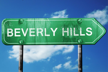 beverly hills road sign , worn and damaged look