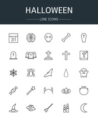 vector Halloween icons line style