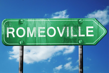 romeoville road sign , worn and damaged look