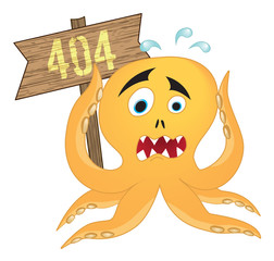 Illustration cartoon de pieuvre pour une erreur 404