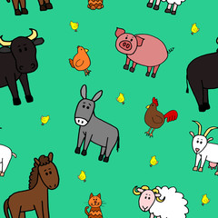 Seamless pattern farm animals background