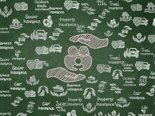 Insurance concept: Family And Palm on School board background