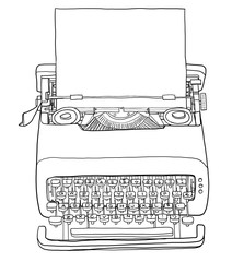 rare vintage Typewriter with paper line art illustration
