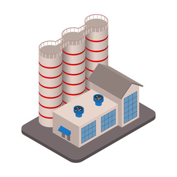 Vector isometric industrial factory buildings icon. Factory Landscape. 