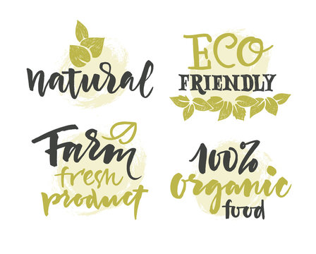 Vector natural organic food label. Farm products eco design 