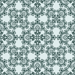 Seamless green floral ornate vector pattern.