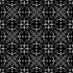 Seamless black and grey floral ornate vector wallpaper pattern.