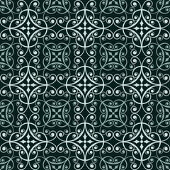 Abstract dark green seamless oriental vector pattern.