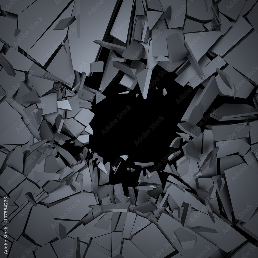 Poster abstract 3d rendering of cracked surface. background with broken shape. wall destruction. explosion 