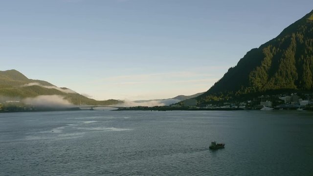 Juneau Alaska Locked Shot with Small Boat Passing