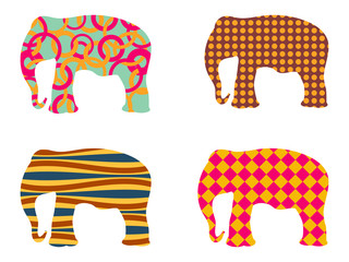 Indian elephant pattern. Set of vector illustrations.