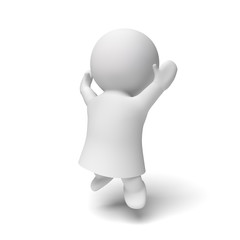 cute little white human 3d person wearing a gown jumping enthusiastically in a white scene (3D illustration isolated on a white background)