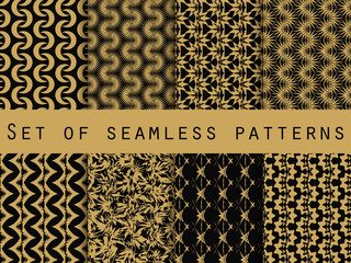 Set of seamless patterns with geometric shapes. The pattern for wallpaper, tiles, fabrics and designs. Vector illustration.