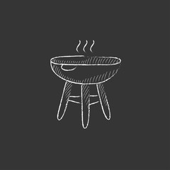 Kettle barbecue grill. Drawn in chalk icon.