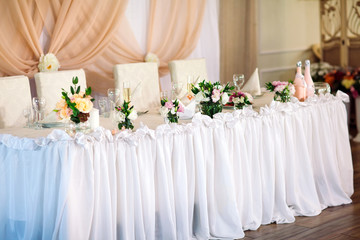 Table set for wedding or another catered event dinner.