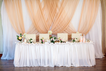 Table set for wedding or another catered event dinner.