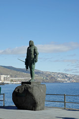 Guanche indian statue located at Plaza de la Patrona de Canarias at Candelaria, Tenerife, Canarian Island, Spain.