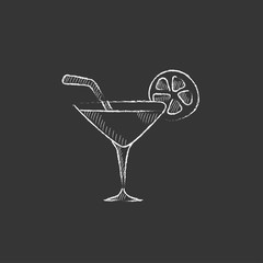 Cocktail glass. Drawn in chalk icon.