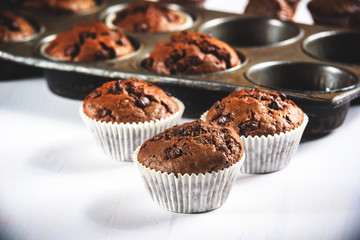 Chocolate chip cookie muffin in the old vintage form.