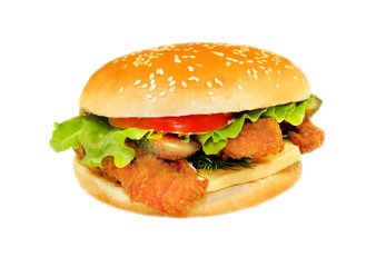 Burger with meat and vegetables