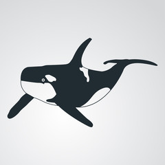 Icono plano silueta de ballena orca en fondo degradado #1
