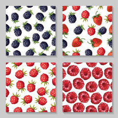 Blackberry and raspberry seamless pattern set