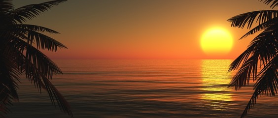 Fototapeta na wymiar Palmen am Meer bei Sonnenuntergang
