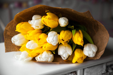 Obraz na płótnie Canvas Yellow and white tulips. flowers. bouquet