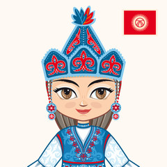 The girl in Kyrgyz dress. Historical clothes. Kyrgyzstan. Portrait. Avatar.