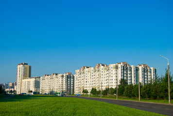 Multiroom apartment houses. Residential district on the edge of Minsk, Belarus