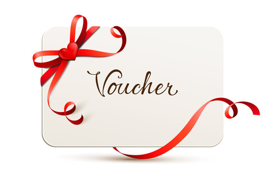 card with red bow and heart - voucher