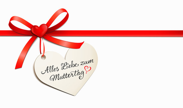Rote Schleife mit Herzchen und Etikett - Alles Liebe zum Muttertag