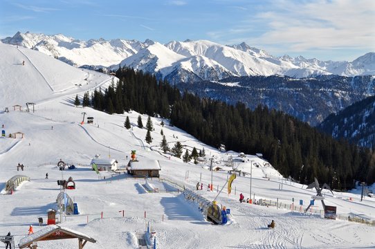 Skigebiet Serfaus im Winter - Cervosa Alm mit Alpkopf.  Skiregion Serfaus - Fiss - Ladis, Tirol, &Ouml;sterreich 
