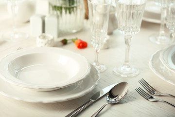 Served table in restaurant, closeup