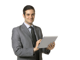smart young businessman using ipad.