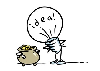 Idea light bulb  treasure money pot isolated image