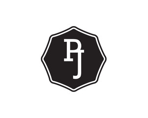 PJ retro initial monogram letter logo. vintage label typography .