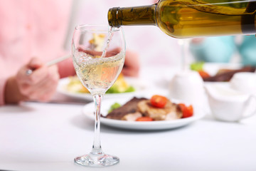 Dinner with wine in restaurant