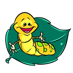 Merry caterpillar leaf cartoon illustration isolated image animal character

