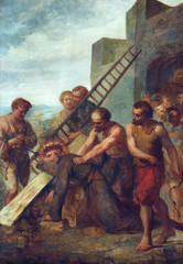 Bruges - The Fall of Christ under cross painting by unknown painter as the part of Way of the Cross...