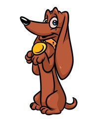 Happy dog Dachshund champion medal cartoon illustration   image animal character