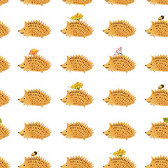 Hedgehog and floral seamless pattern.Watercolor hand drawn illustration.White background. © jula_lily