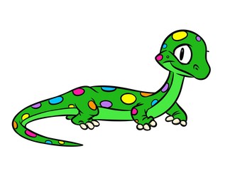 Lizard green rainbow spots cartoon illustration isolated image animal character
