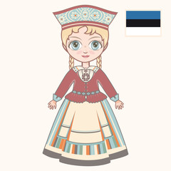 The girl in Estonian dress. Historical clothes. Estonia