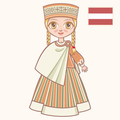 The girl in Latvian dress. Historical clothes. Latvia