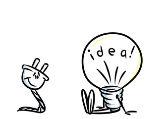 Idea light bulb electric plug contemplation isolated image