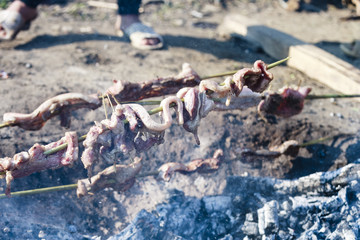 Grilling meat with barbecue stuff